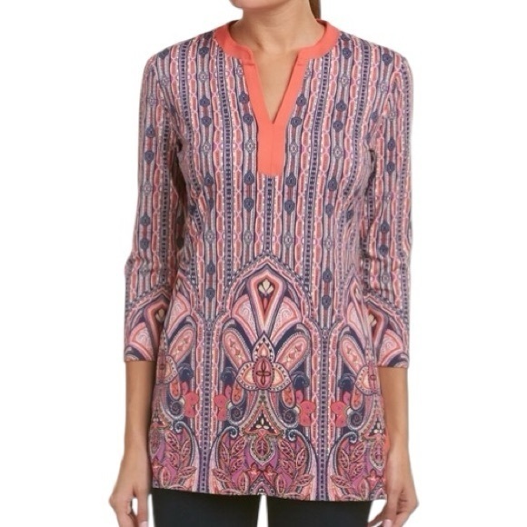 J. McLaughlin Tops - J. McLaughlin Women’s Size S Pink Boca Mayan Paisley Catalina Tunic Top Shirt
